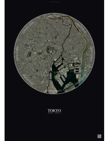 Tokyo Satellite View Poster 10km Color | Gravura – Dark background