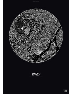 Tokyo Satellite View Poster 2.5km B&W | Gravura – Dark background
