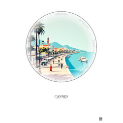 Affiche Cannes – Poster illustration vintage – Promenade De La Croisette | Gravura – Fond clair