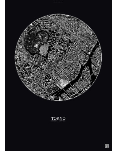 Tokyo Satellite View Poster 2.5km B&W | Gravura – Dark background