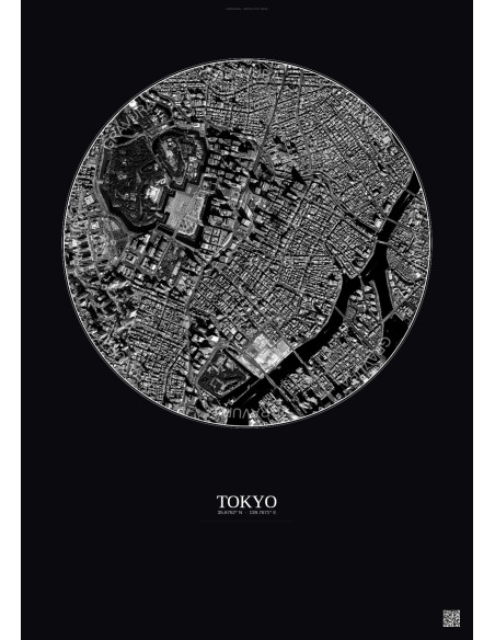 Tokyo Satellite View Poster 2.5km B&W | Gravura – Dark background