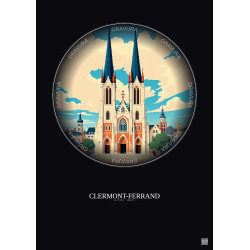 Affiche Clermont Ferrand – Poster illustration vintage – Cathedrale Notre Dame De L Assomption De Clermont Ferrand | Gravura – F