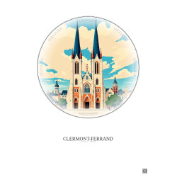 Affiche Clermont Ferrand – Poster illustration vintage – Cathedrale Notre Dame De L Assomption De Clermont Ferrand | Gravura – F