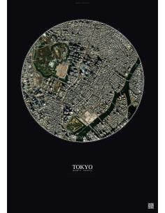 Tokyo Satellite View Poster 2.5km Color | Gravura – Dark background