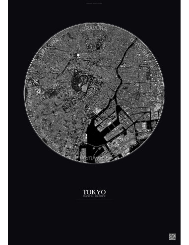 Tokyo Satellite View Poster 6km B&W | Gravura – Dark background
