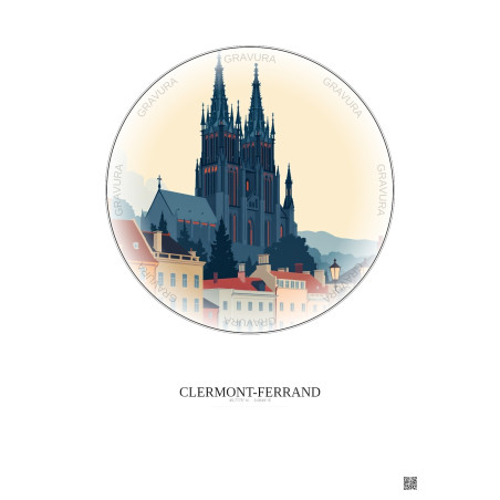 Affiche Clermont Ferrand – Poster illustration vintage – Clermont Ferrand | Gravura – Fond clair