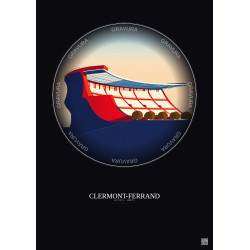 Affiche Clermont Ferrand – Poster illustration vintage – Stade Gabriel Montpied | Gravura – Fond foncé