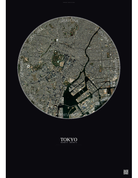 Affiche Tokyo – Poster vue satellite 6km Couleur | Gravura – Fond foncé