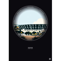 Affiche Dijon – Poster illustration vintage – Stade Gaston Gerard | Gravura – Fond foncé