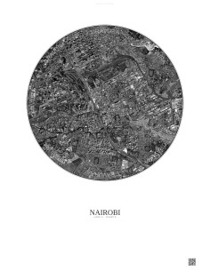 Affiche Nairobi – Poster vue satellite 2.5km N&B | Gravura – Fond clair