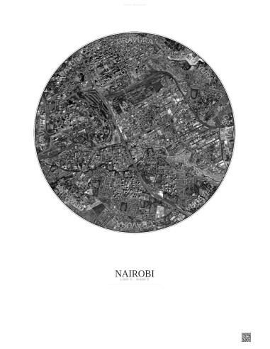 Affiche Nairobi – Poster vue satellite 2.5km N&B | Gravura – Fond clair
