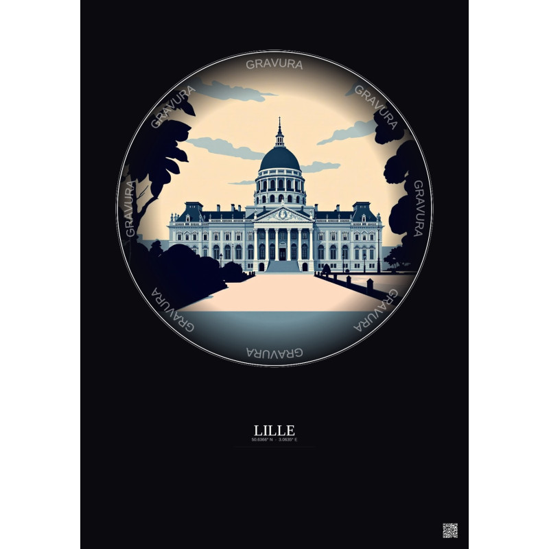 Affiche Lille – Poster illustration vintage – Palais Des Beaux Arts De Lille | Gravura – Fond foncé