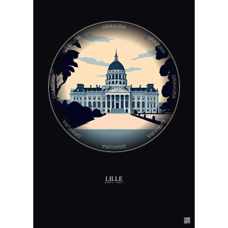 Affiche Lille – Poster illustration vintage – Palais Des Beaux Arts De Lille | Gravura – Fond foncé