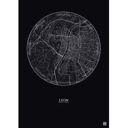 Affiche Lyon – Poster carte de ville 5km | Gravura – Fond foncé