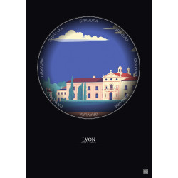 Affiche Lyon – Poster illustration vintage – Museum Of Fine Arts Of Lyon | Gravura – Fond foncé