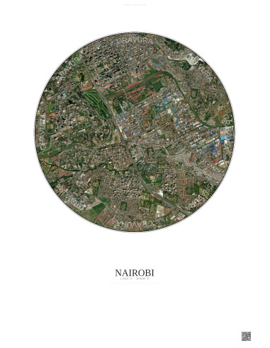 Affiche Nairobi – Poster vue satellite 2.5km Couleur | Gravura – Fond clair