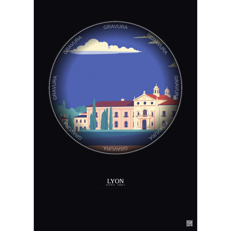 Affiche Lyon – Poster illustration vintage – Museum Of Fine Arts Of Lyon | Gravura – Fond foncé