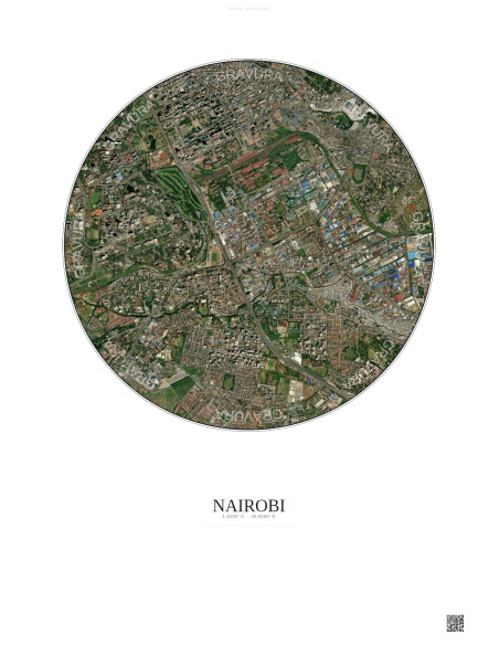 Affiche Nairobi – Poster vue satellite 2.5km Couleur | Gravura – Fond clair