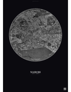 Affiche Nairobi – Poster vue satellite 6km N&B | Gravura – Fond foncé