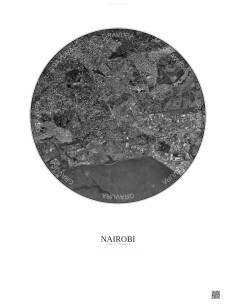 Affiche Nairobi – Poster vue satellite 6km N&B | Gravura – Fond clair