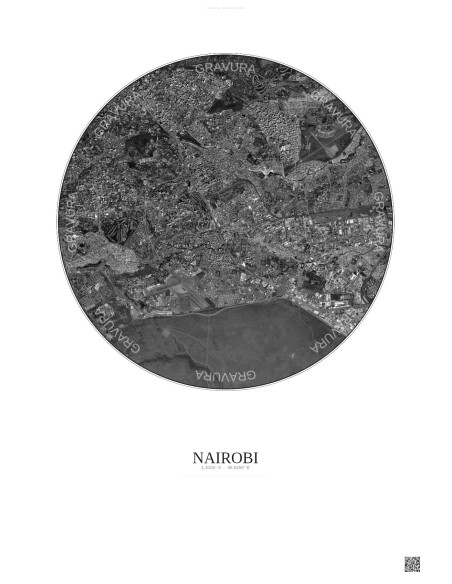 Affiche Nairobi – Poster vue satellite 6km N&B | Gravura – Fond clair