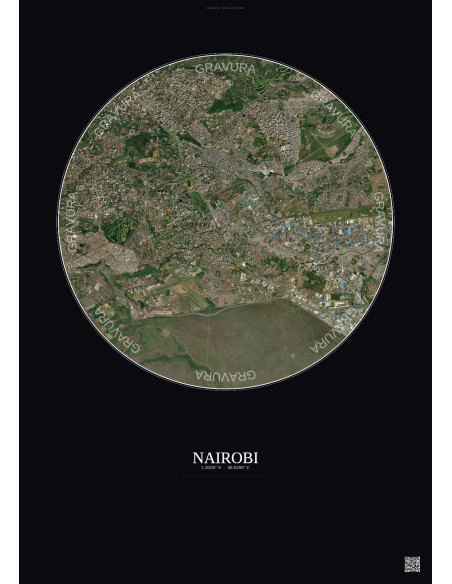 Affiche Nairobi – Poster vue satellite 6km Couleur | Gravura – Fond foncé