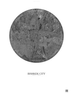 Affiche Bishkek City – Poster vue satellite 10km N&B | Gravura – Fond clair