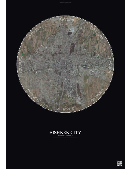 Bishkek City Satellite View Poster 10km Color | Gravura – Dark background