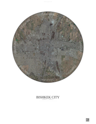 Affiche Bishkek City – Poster vue satellite 10km Couleur | Gravura – Fond clair