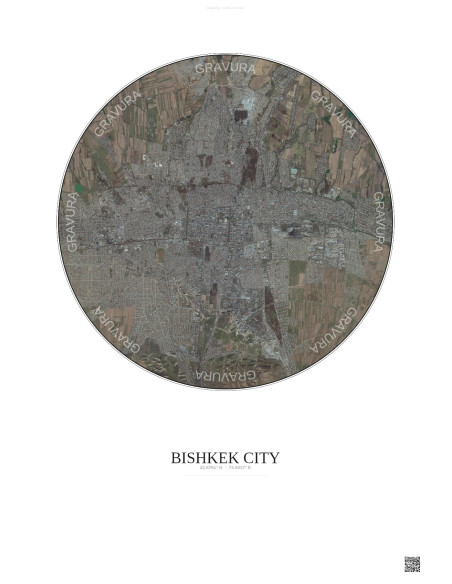 Affiche Bishkek City – Poster vue satellite 10km Couleur | Gravura – Fond clair