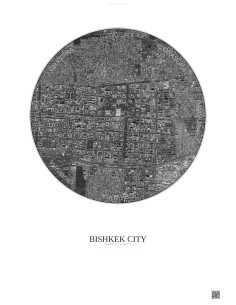 Affiche Bishkek City – Poster vue satellite 2.5km N&B | Gravura – Fond clair