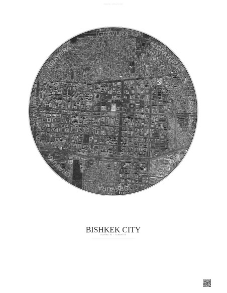 Bishkek City Satellite View Poster 2.5km B&W | Gravura – Light background