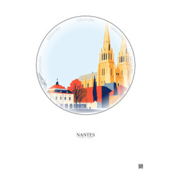 Affiche Nantes – Poster illustration vintage – Cathedrale Saint Pierre Et Saint Paul | Gravura – Fond clair