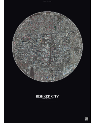 Bishkek City Satellite View Poster 2.5km Color | Gravura – Dark background