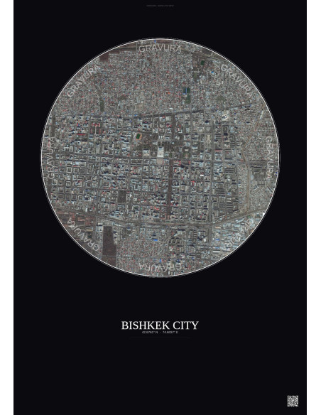 Bishkek City Satellite View Poster 2.5km Color | Gravura – Dark background