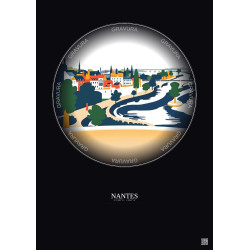 Affiche Nantes – Poster illustration vintage – Nantes | Gravura – Fond foncé