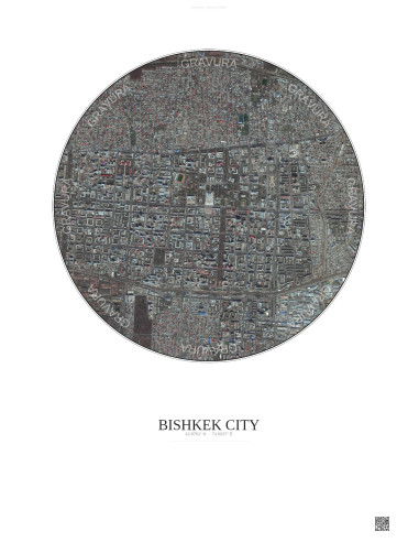 Affiche Bishkek City – Poster vue satellite 2.5km Couleur | Gravura – Fond clair