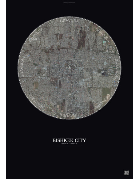 Bishkek City Satellite View Poster 6km Color | Gravura – Dark background
