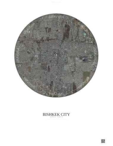 Affiche Bishkek City – Poster vue satellite 6km Couleur | Gravura – Fond clair