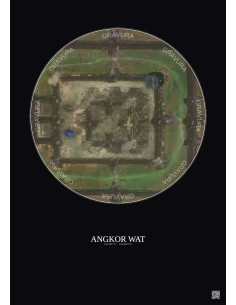 Affiche Angkor Wat – Poster vue satellite 0.1km Couleur | Gravura – Fond foncé