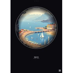 Affiche Nice – Poster illustration vintage – Nice | Gravura – Fond foncé