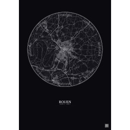 Rouen City Map Poster 20km | Gravura – Dark background
