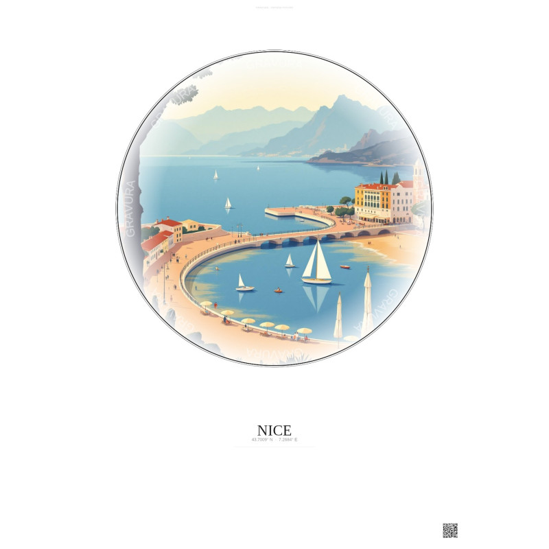 Affiche Nice – Poster illustration vintage – Nice | Gravura – Fond clair