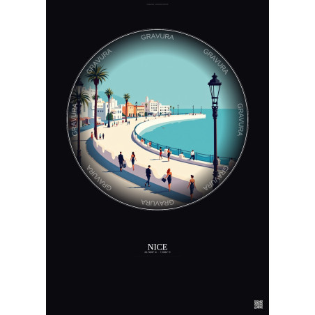 Affiche Nice – Poster illustration vintage – Promenade Des Anglais | Gravura – Fond foncé