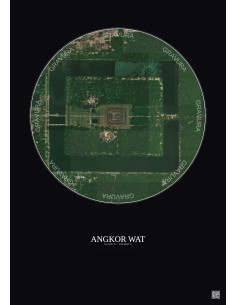 Affiche Angkor Wat – Poster vue satellite 1km Couleur | Gravura – Fond foncé