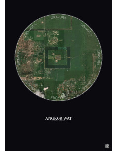 Affiche Angkor Wat – Poster vue satellite 2.5km Couleur | Gravura – Fond foncé