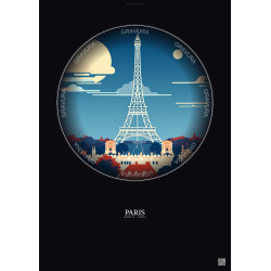 Affiche Paris – Poster illustration vintage – Eiffel Tower | Gravura – Fond foncé