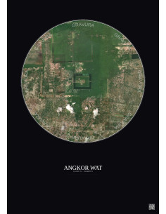 Affiche Angkor Wat – Poster vue satellite 5km Couleur | Gravura – Fond foncé