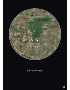Affiche Angkor Wat – Poster vue satellite 10km Couleur | Gravura – Fond foncé