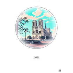 Affiche Paris – Poster illustration vintage – Notre Dame Cathedral | Gravura – Fond clair